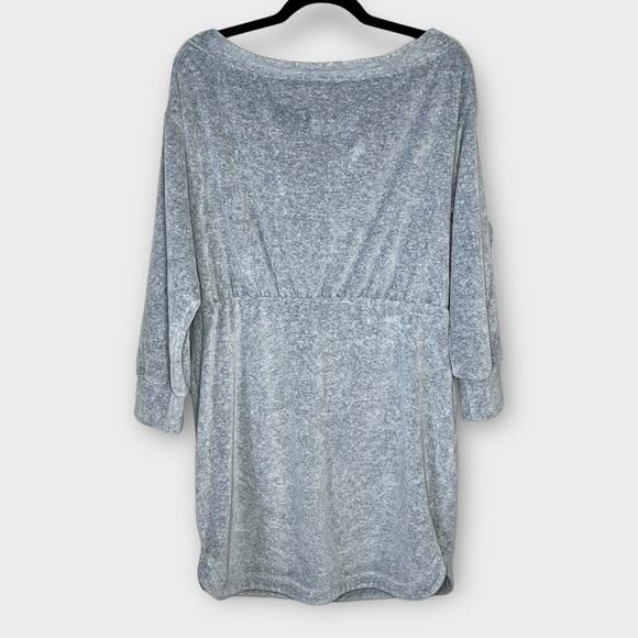 ANTHROPOLOGIE Daily Practice Off-The-Shoulder Velvet Mini Dress Gray Size Large - Picture 3 of 6
